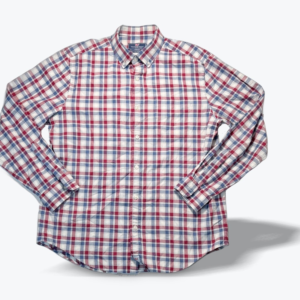 Vineyard Vines Classic Fit Murray Shirt Mens L Red White Blue Plaid Cotton L/S